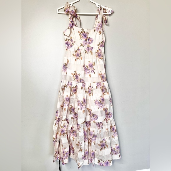 NWOT Zimmermann Rosa Stripped Picnic Dress Maxi Floral Ruffles Size 2 - Picture 4 of 10